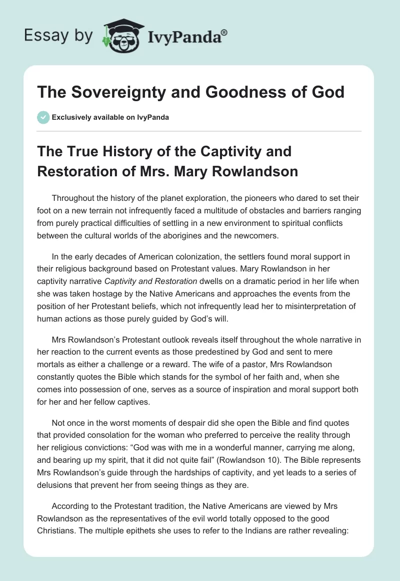 The Sovereignty and Goodness of God. Page 1