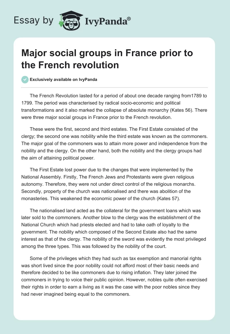 Major social groups in France prior to the French revolution. Page 1