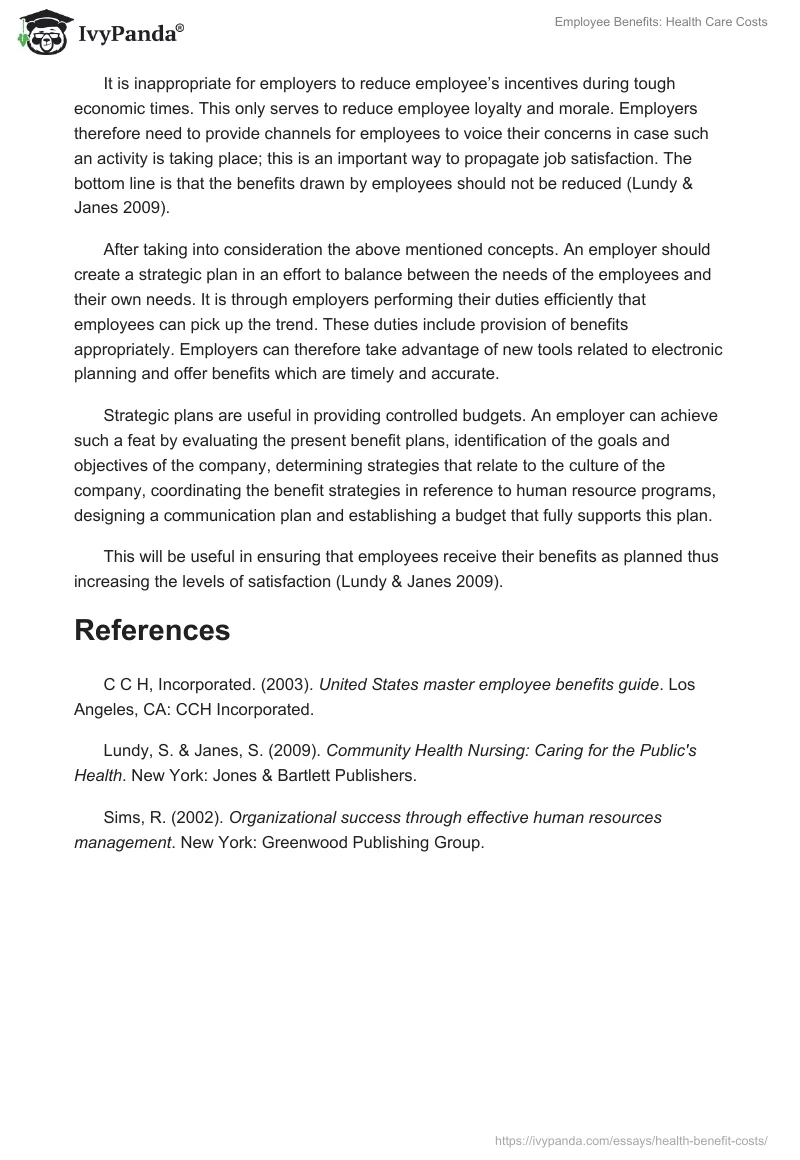 Employee Benefits: Health Care Costs. Page 2