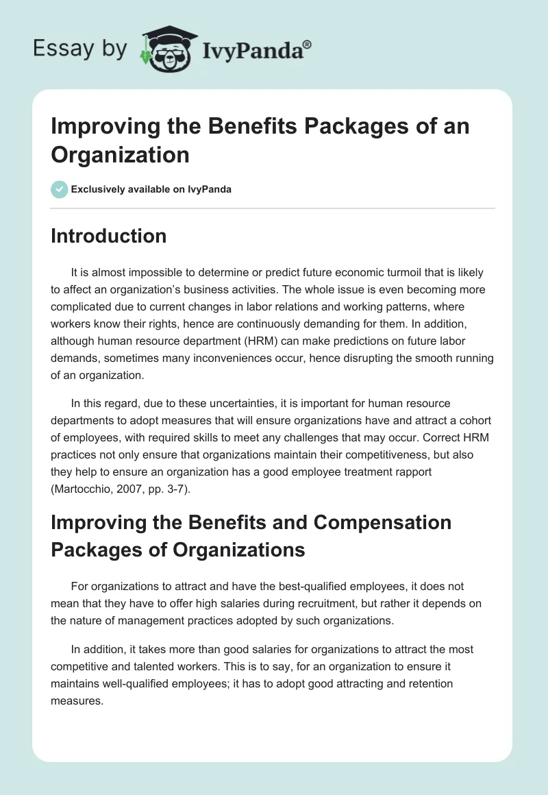 Improving the Benefits Packages of an Organization. Page 1