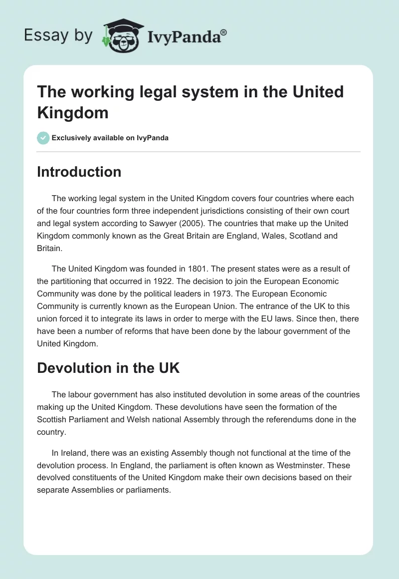 The working legal system in the United Kingdom. Page 1