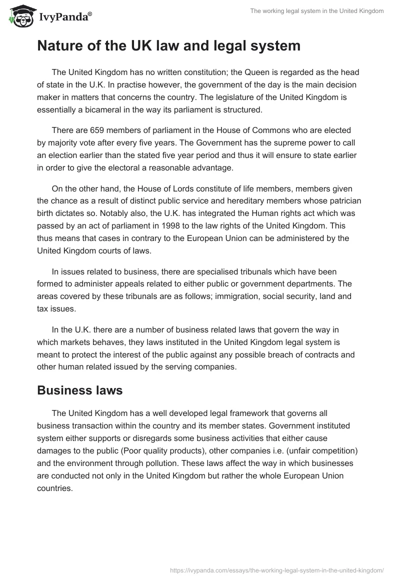 The working legal system in the United Kingdom. Page 2