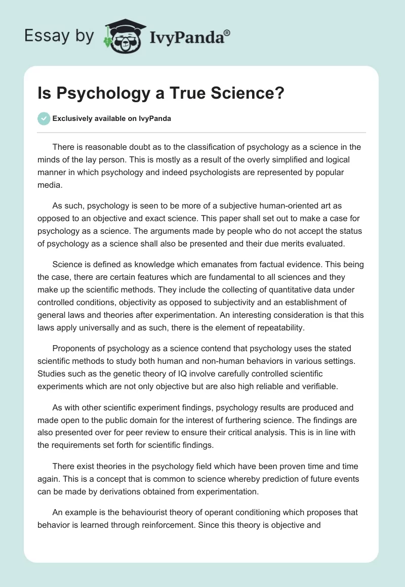 Is Psychology a True Science?. Page 1