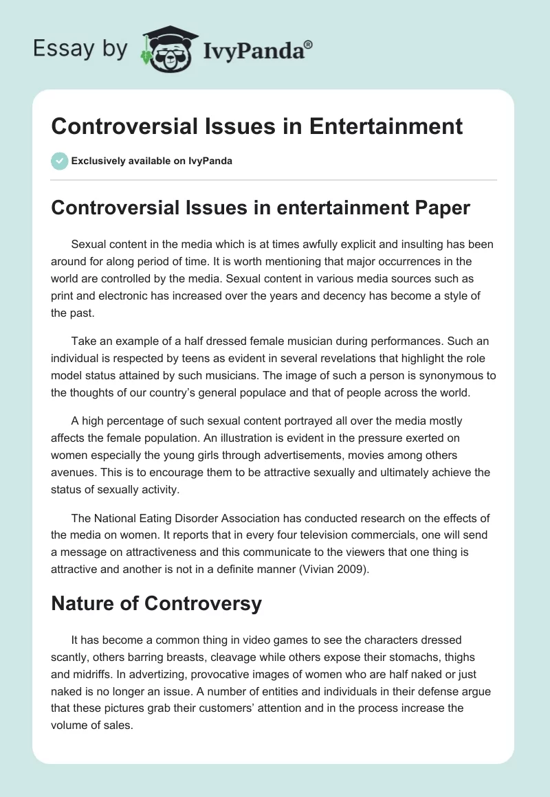 Controversial Issues in Entertainment. Page 1