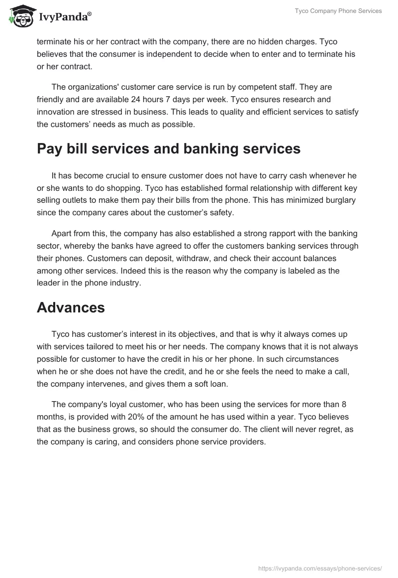Tyco Company Phone Services. Page 2