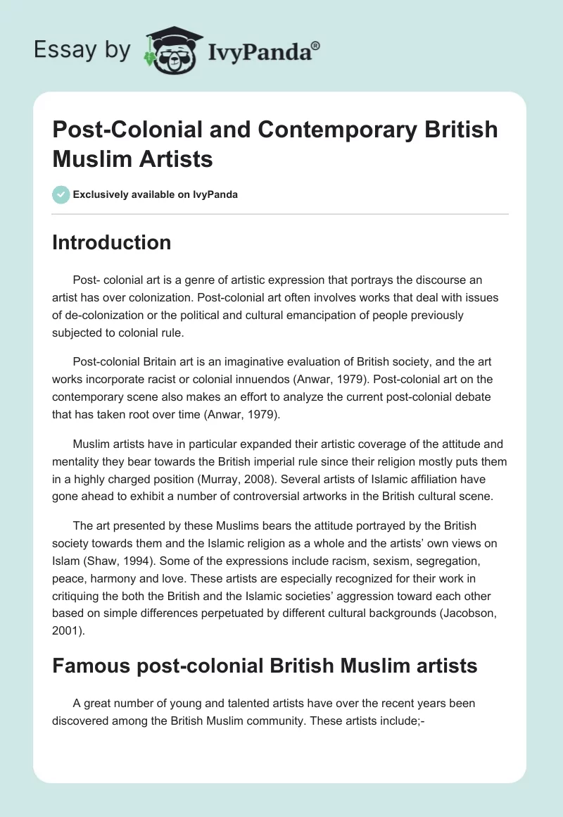 Post-Colonial and Contemporary British Muslim Artists. Page 1