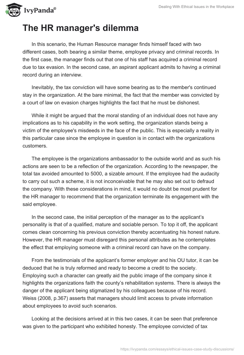 Dealing With Ethical Issues in the Workplace. Page 3