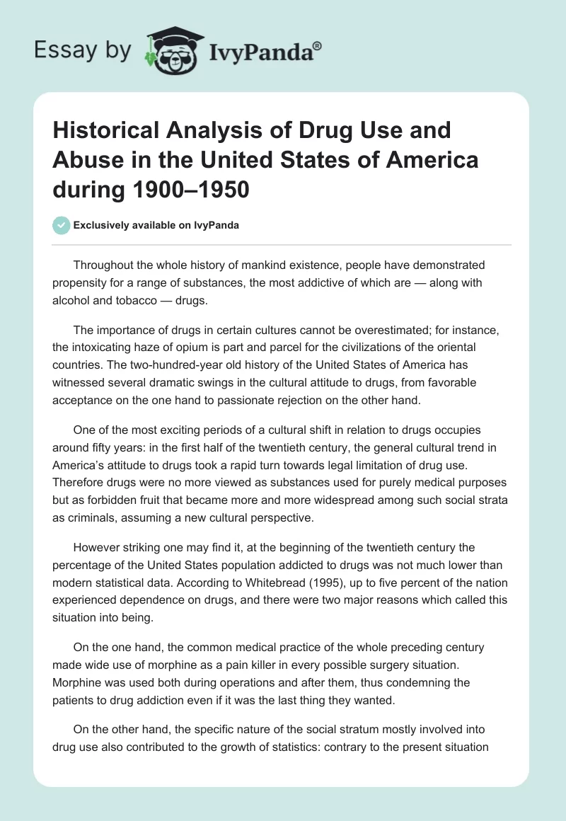 Historical Analysis of Drug Use and Abuse in the United States of America During 1900–1950. Page 1