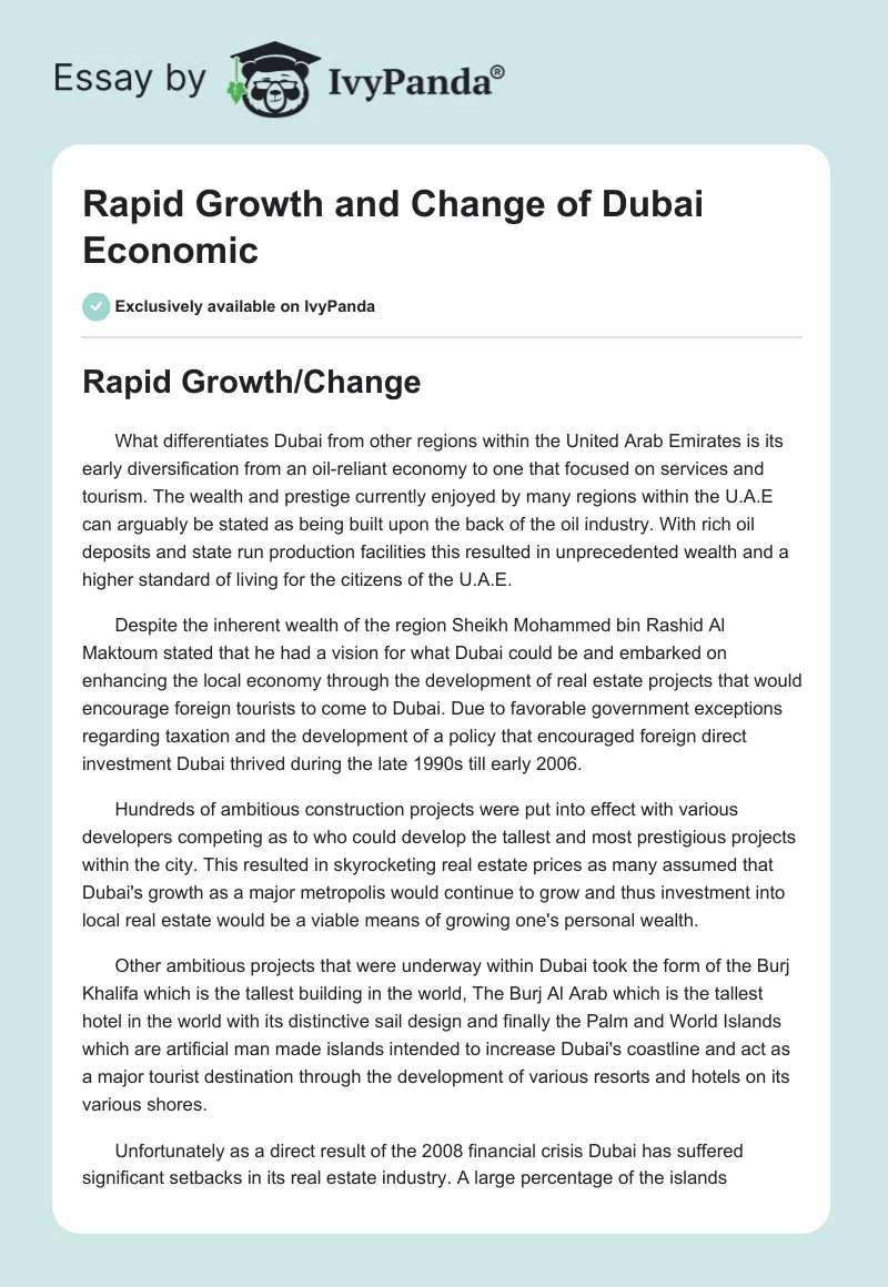 Rapid Growth and Change of Dubai Economic. Page 1