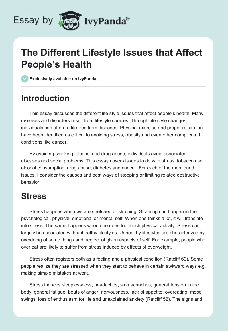 The Different Lifestyle Issues that Affect People’s Health. Page 1