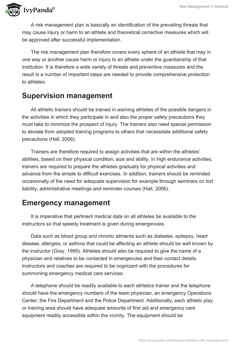 Risk Management in Athletics. Page 3