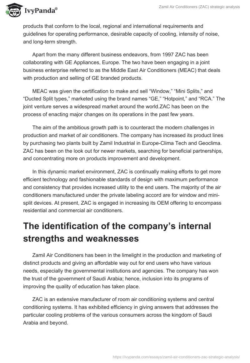 Zamil Air Conditioners (ZAC) strategic analysis. Page 3