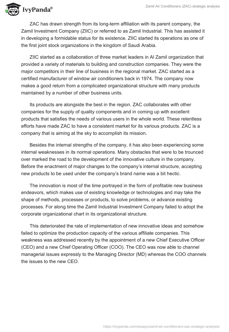 Zamil Air Conditioners (ZAC) strategic analysis. Page 4
