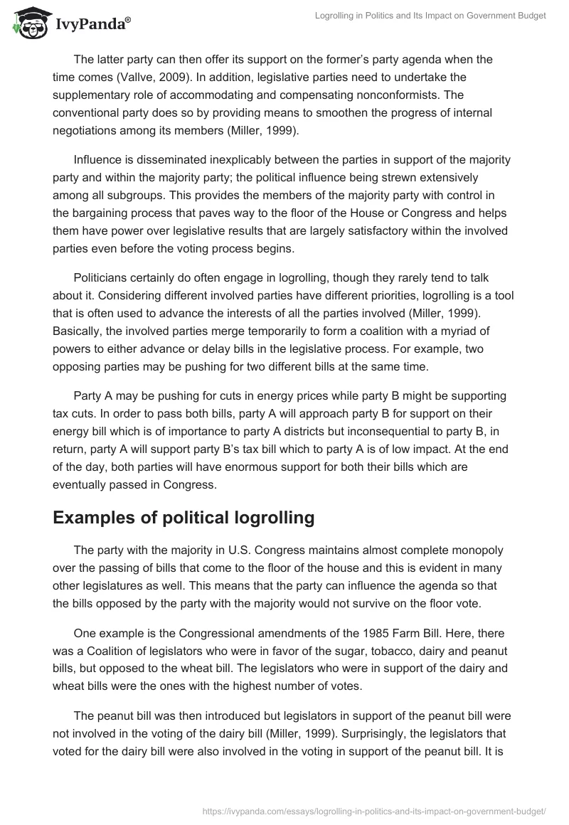 Logrolling in Politics and Its Impact on Government Budget. Page 2
