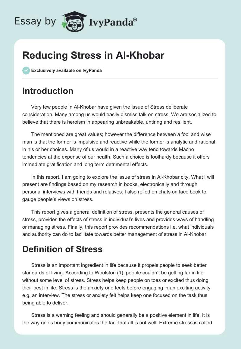 Reducing Stress in Al-Khobar. Page 1