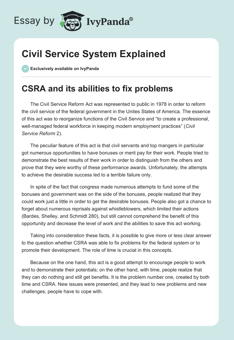Civil Service System Explained. Page 1