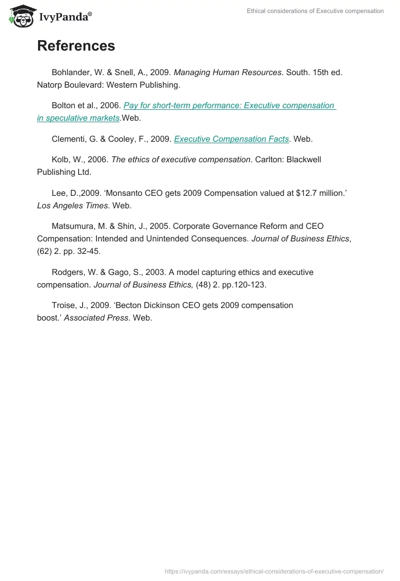Ethical considerations of Executive compensation. Page 3