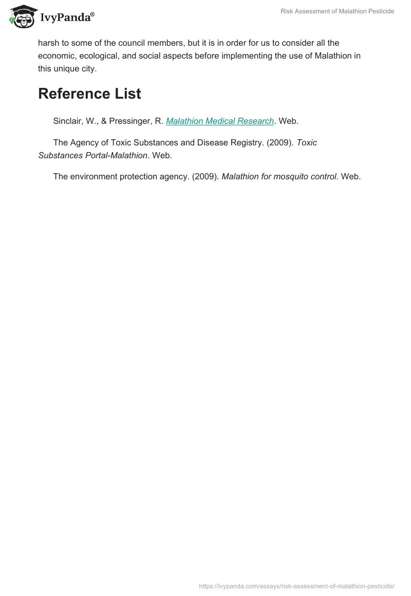 Risk Assessment of Malathion Pesticide. Page 3