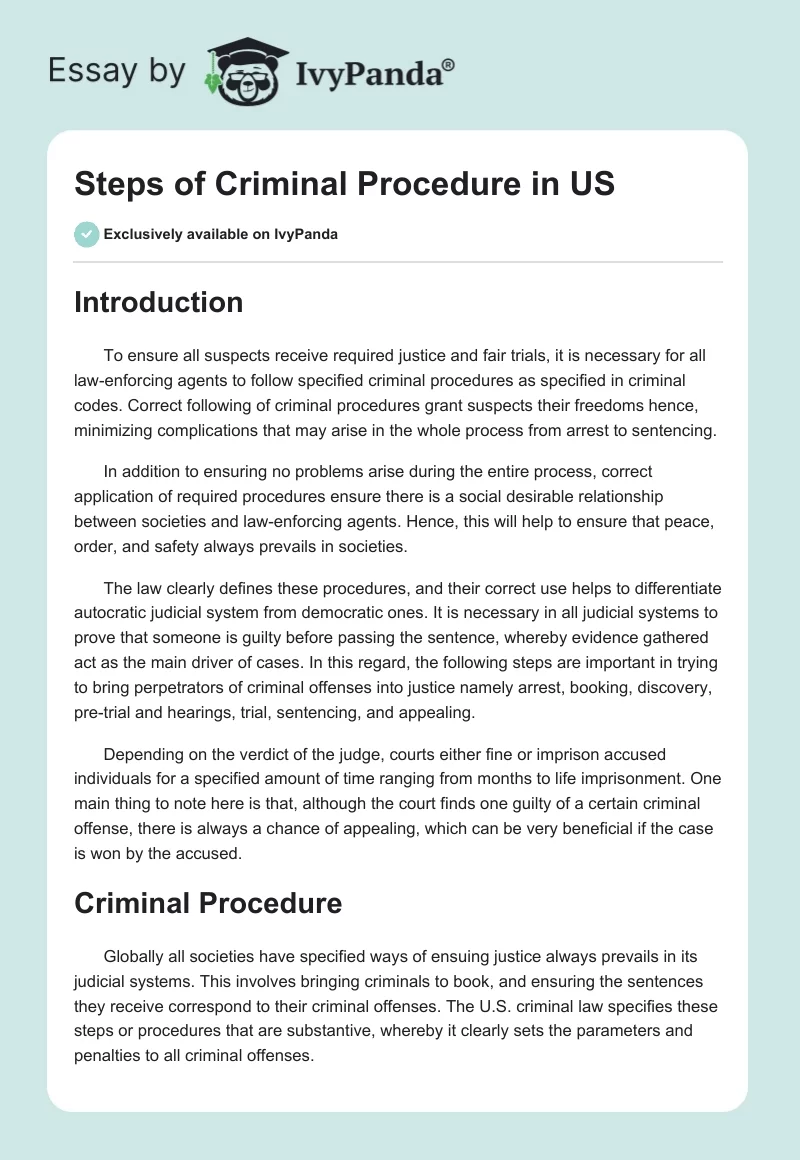 Steps of Criminal Procedure in US. Page 1