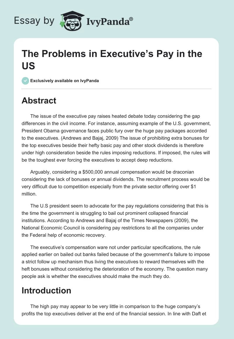 The Problems in Executive’s Pay in the US. Page 1