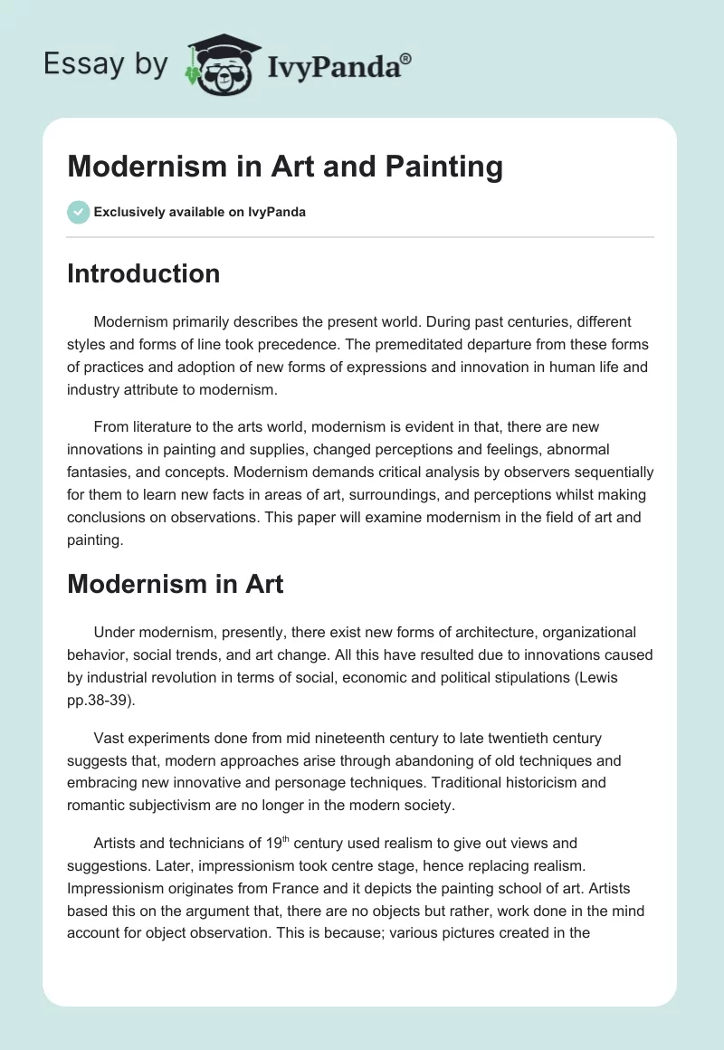 Modernism in Art and Painting. Page 1