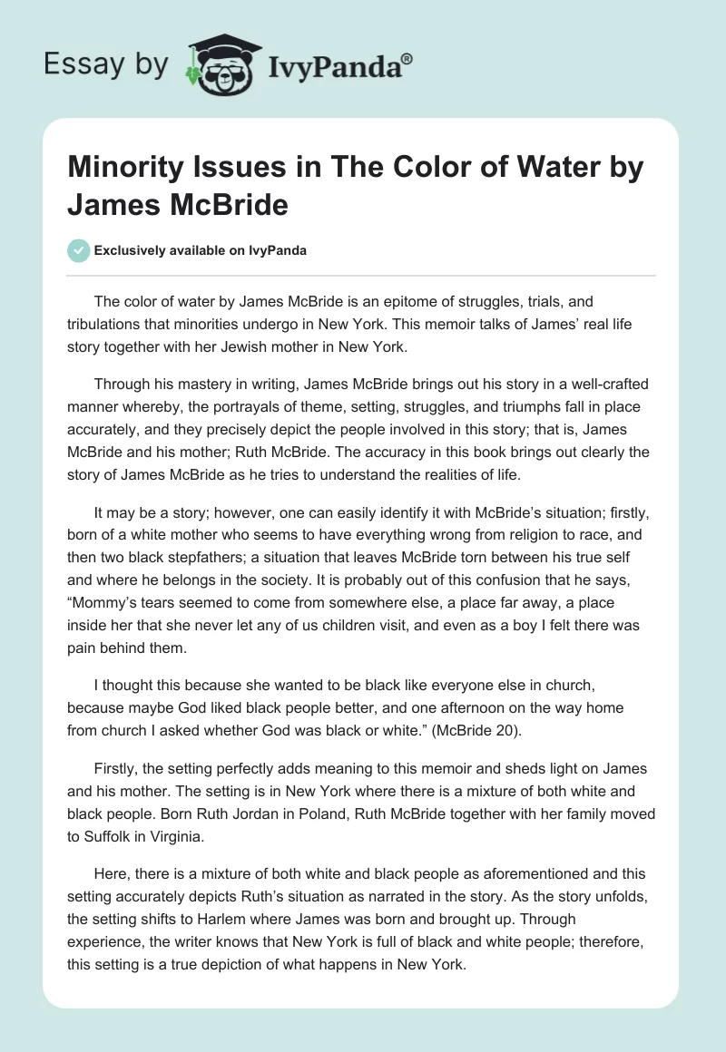 Minority Issues in The Color of Water by James McBride. Page 1