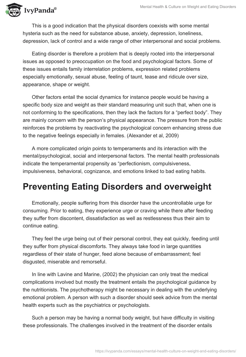 Mental Health & Culture on Weight and Eating Disorders. Page 3
