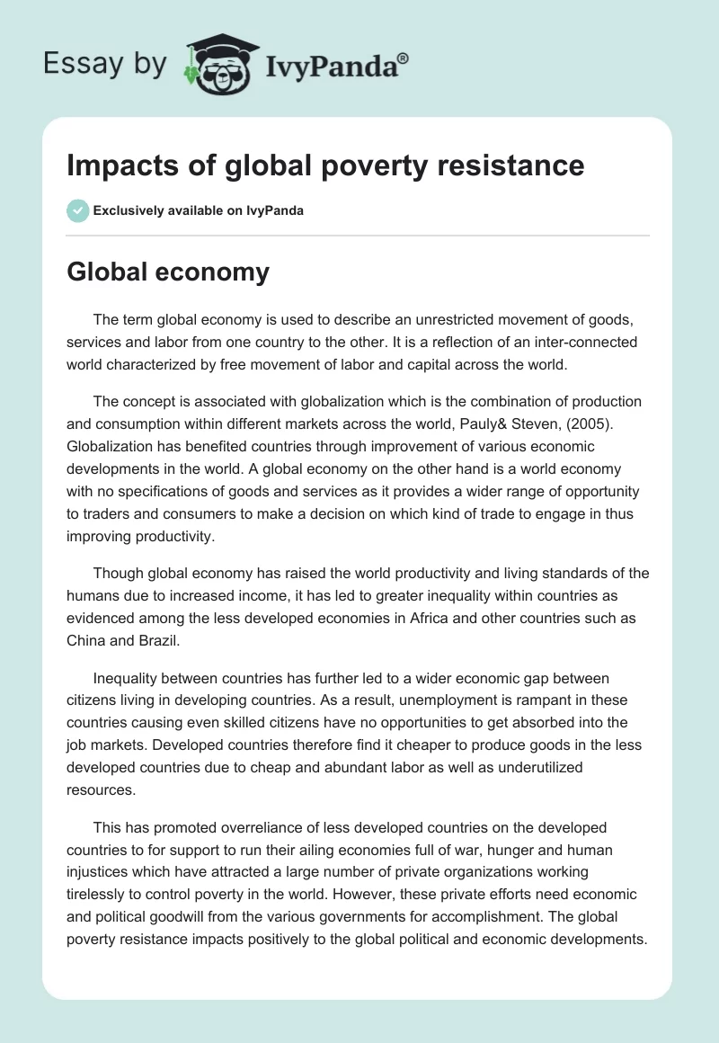 Impacts of Global Poverty Resistance. Page 1