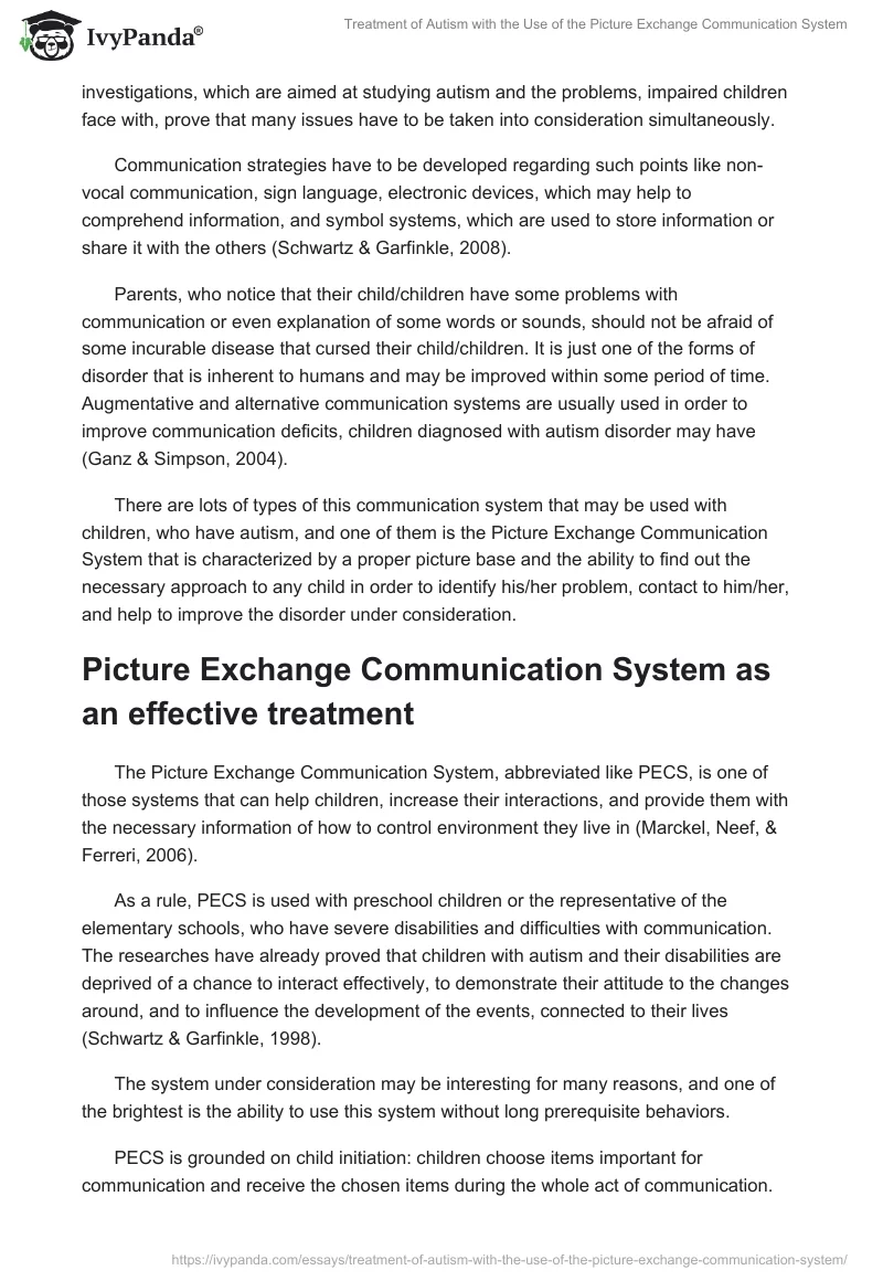 Treatment of Autism With the Use of the Picture Exchange Communication System. Page 2