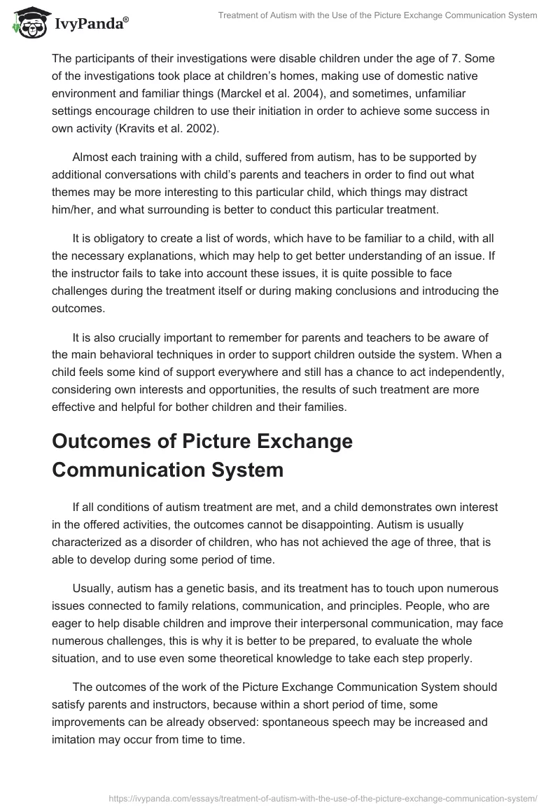 Treatment of Autism With the Use of the Picture Exchange Communication System. Page 4