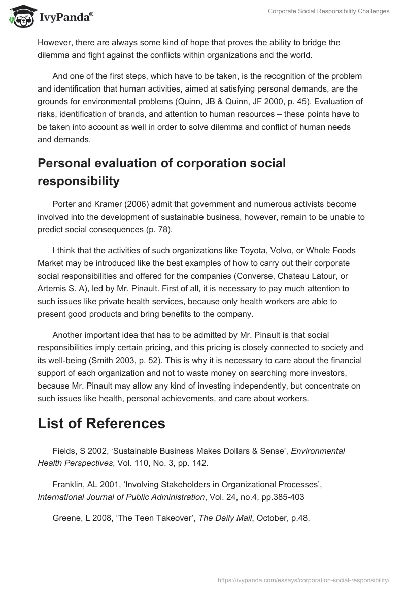 Corporate Social Responsibility Challenges. Page 3