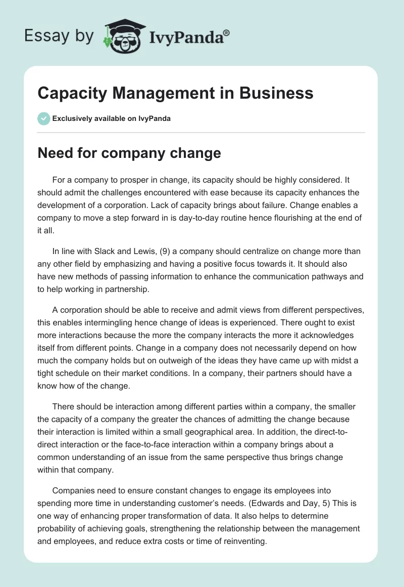 Capacity Management in Business. Page 1