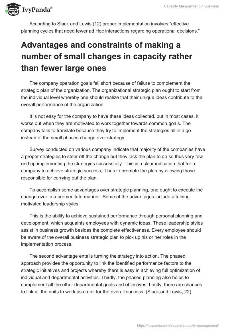 Capacity Management in Business. Page 2