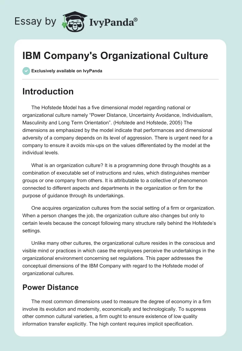 IBM Company's Organizational Culture. Page 1