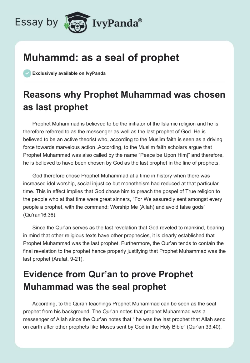Muhammd: as a seal of prophet. Page 1