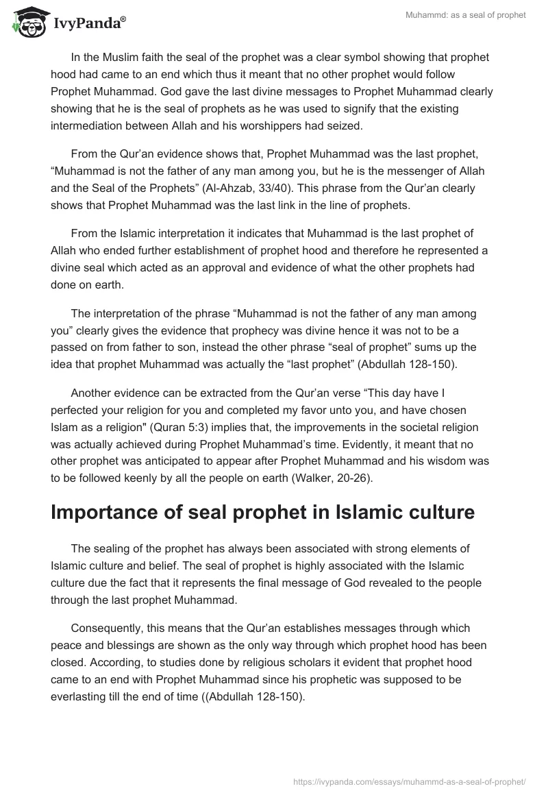 Muhammd: as a seal of prophet. Page 2