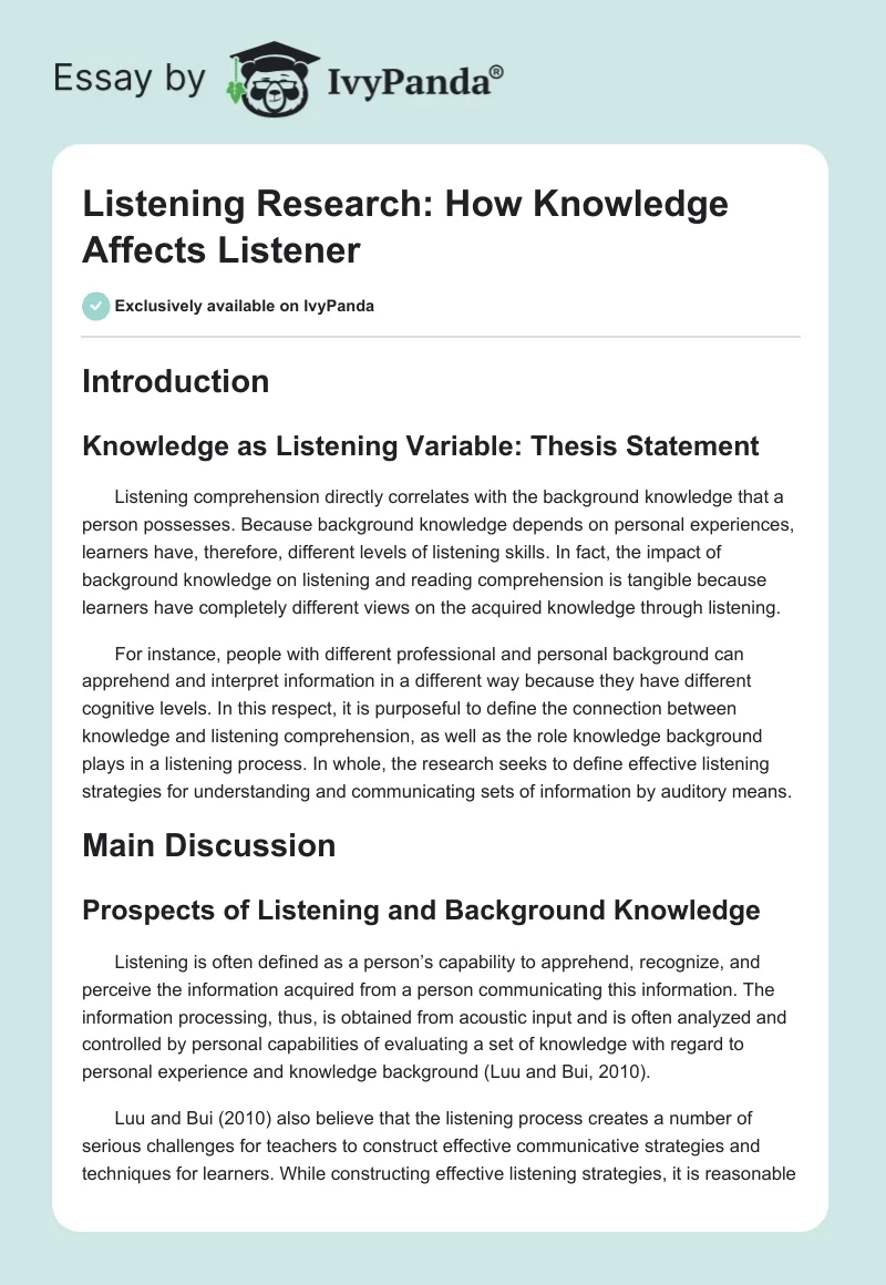 Listening Research: How Knowledge Affects Listener. Page 1