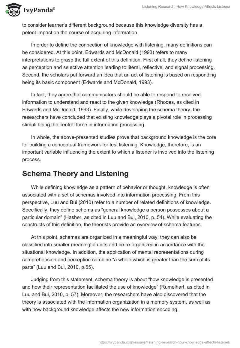 Listening Research: How Knowledge Affects Listener. Page 2