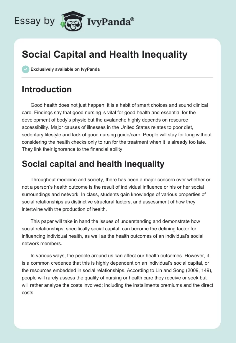 Social Capital and Health Inequality. Page 1