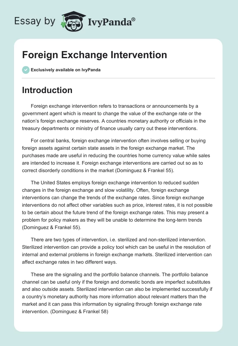 Foreign Exchange Intervention. Page 1