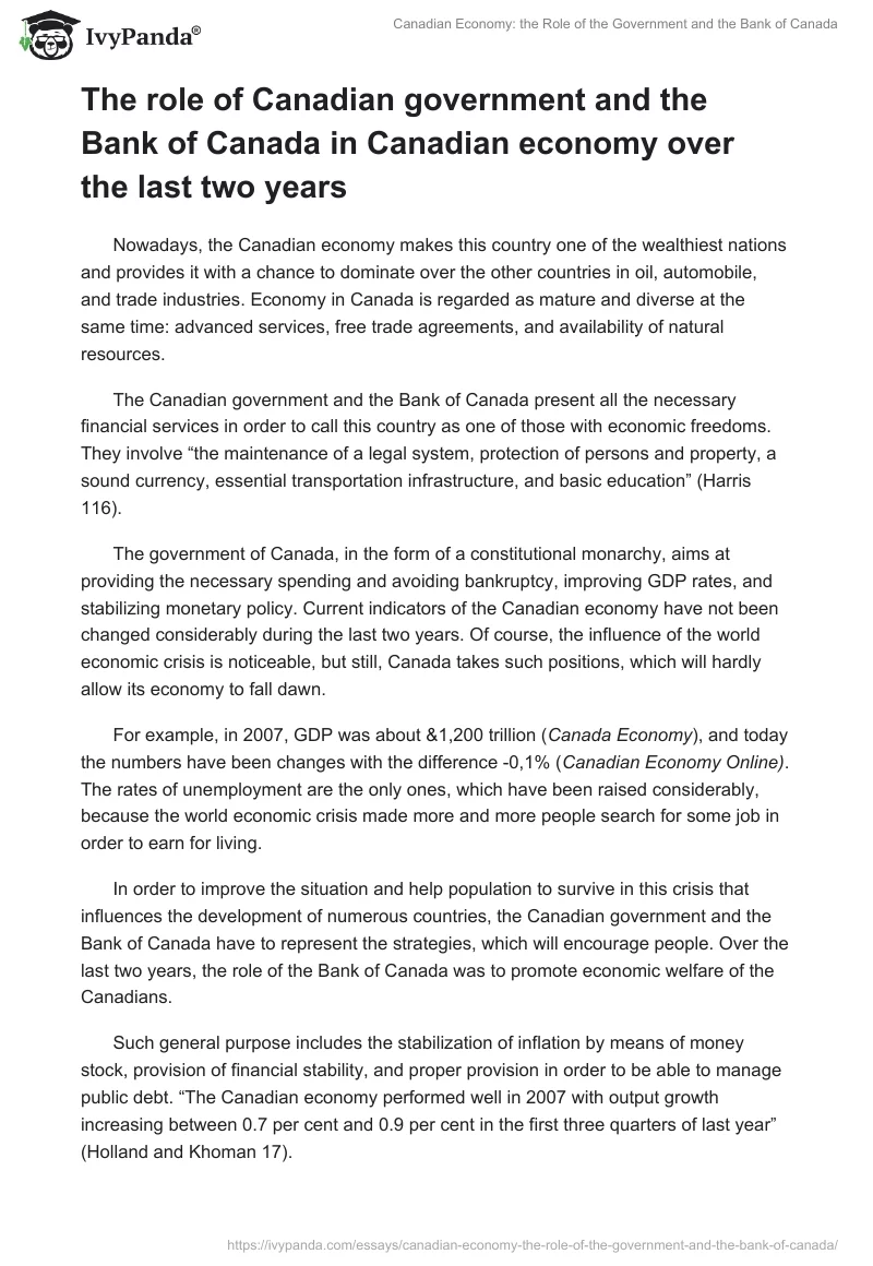 Canadian Economy: the Role of the Government and the Bank of Canada. Page 2