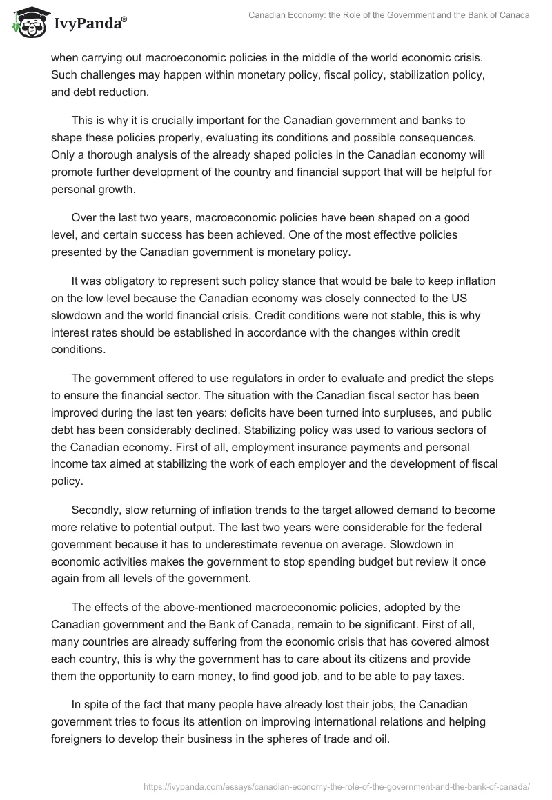 Canadian Economy: the Role of the Government and the Bank of Canada. Page 4