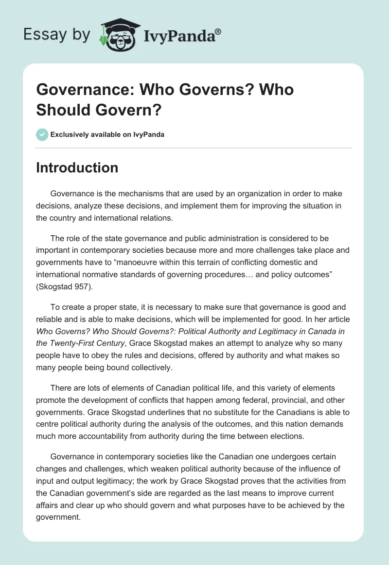 Governance: Who Governs? Who Should Govern?. Page 1