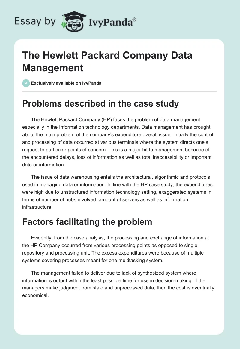 The Hewlett Packard Company Data Management. Page 1