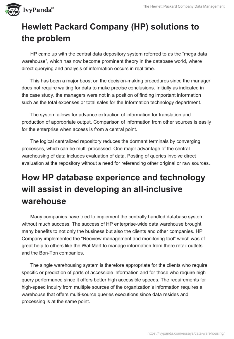 The Hewlett Packard Company Data Management. Page 2