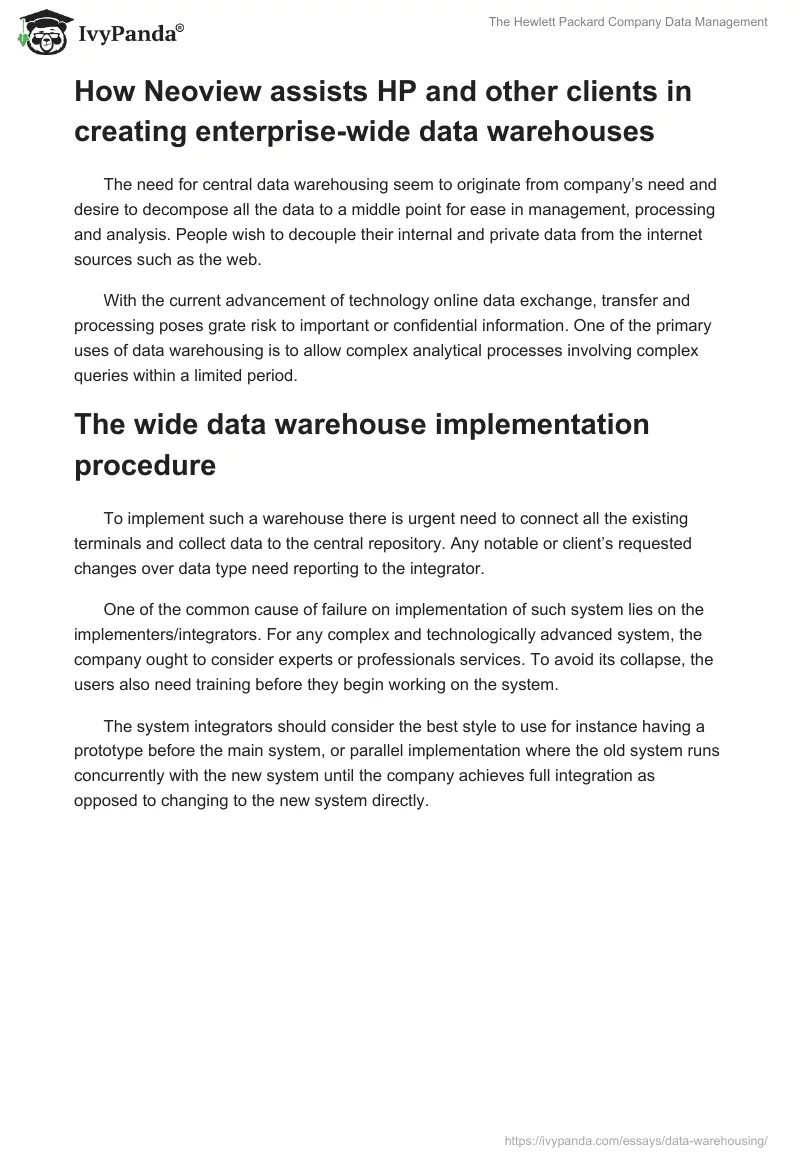 The Hewlett Packard Company Data Management. Page 3