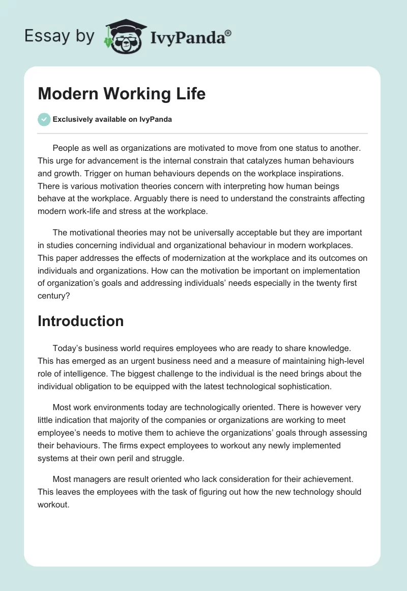 Modern Working Life. Page 1