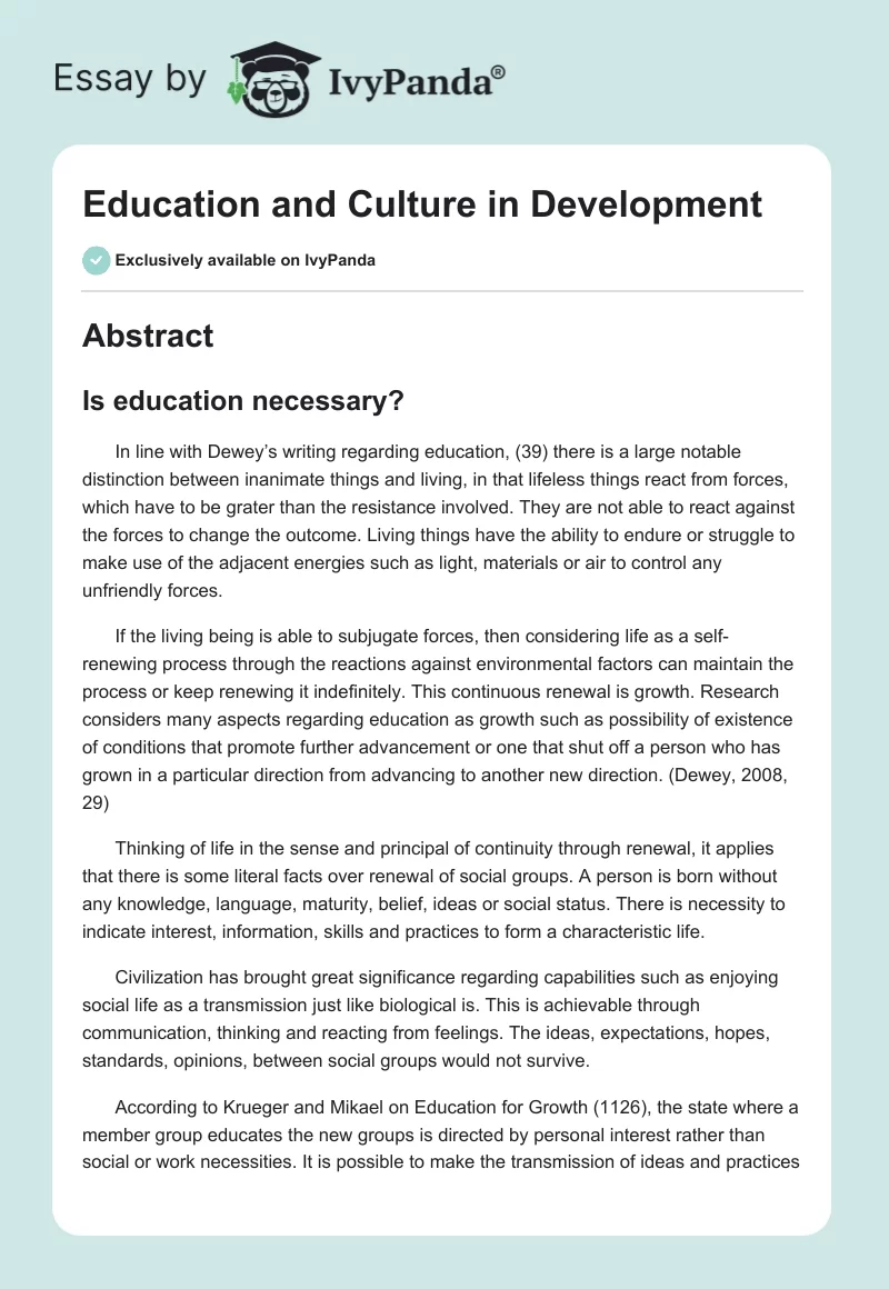 Education and Culture in Development. Page 1