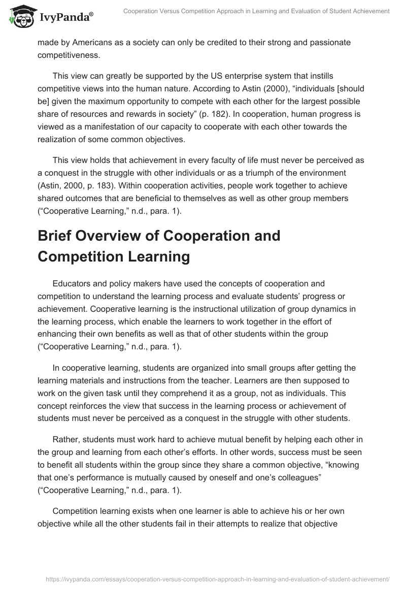 Cooperation Versus Competition Approach in Learning and Evaluation of Student Achievement. Page 2