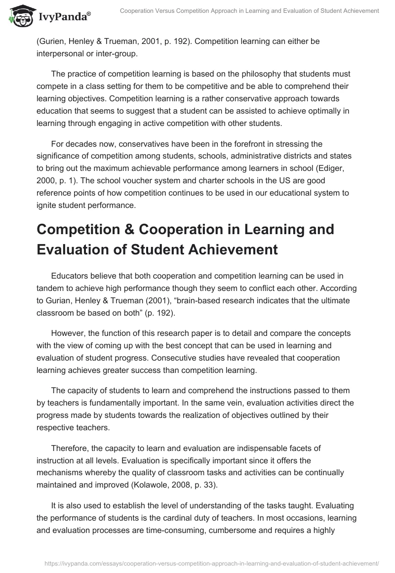 Cooperation Versus Competition Approach in Learning and Evaluation of Student Achievement. Page 3